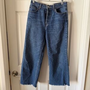 Reformation High Rise Crop Straight Leg Jeans Raw Hem Size 27